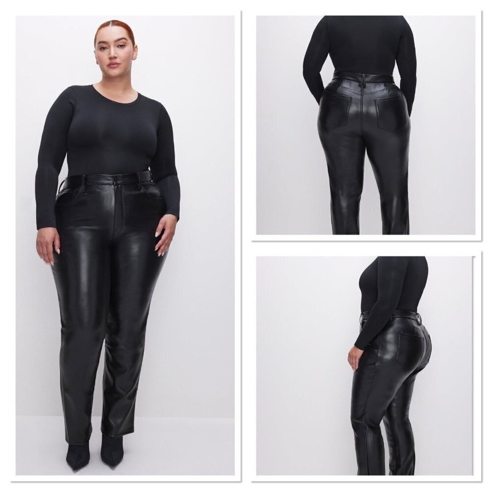 NWT Good American Faux Leather Good Icon Pants in Black Women‎ Plus Size 24